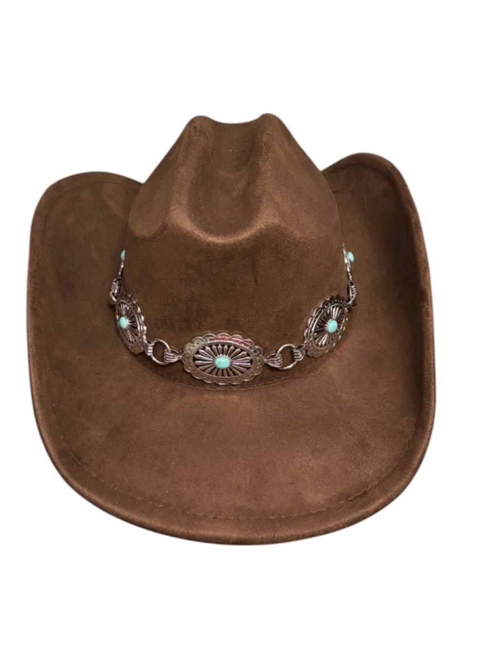 Brown Cowboy Hat w/ Silver & Turquoise Hat Band